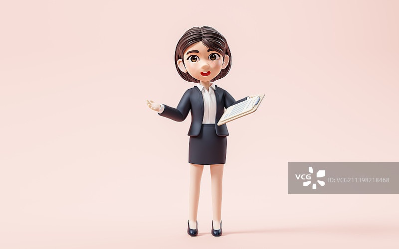 卡通商务女性和报告3D渲染图片素材