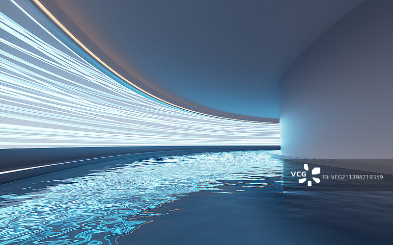 现代建筑室内水面空间3D渲染图片素材