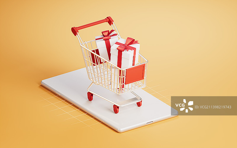 手机上的购物车3D渲染图片素材
