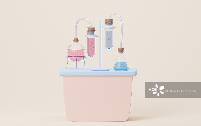 卡通风格化学仪器器皿3D渲染图片素材