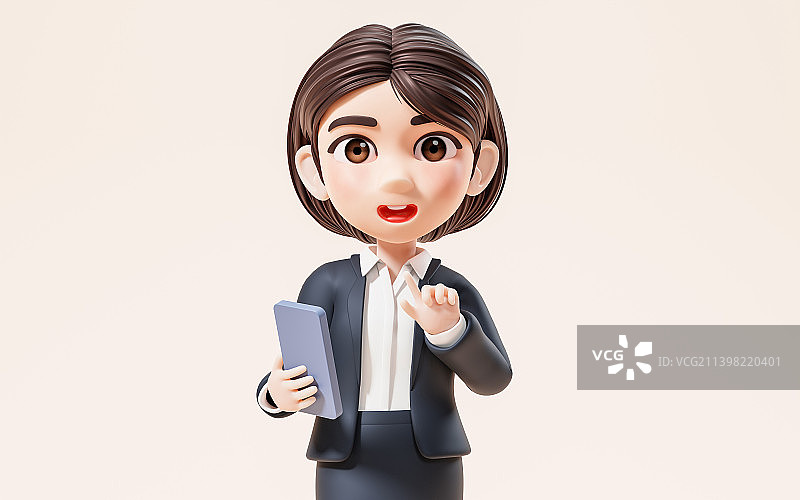 卡通商务女性与手机3D渲染图片素材