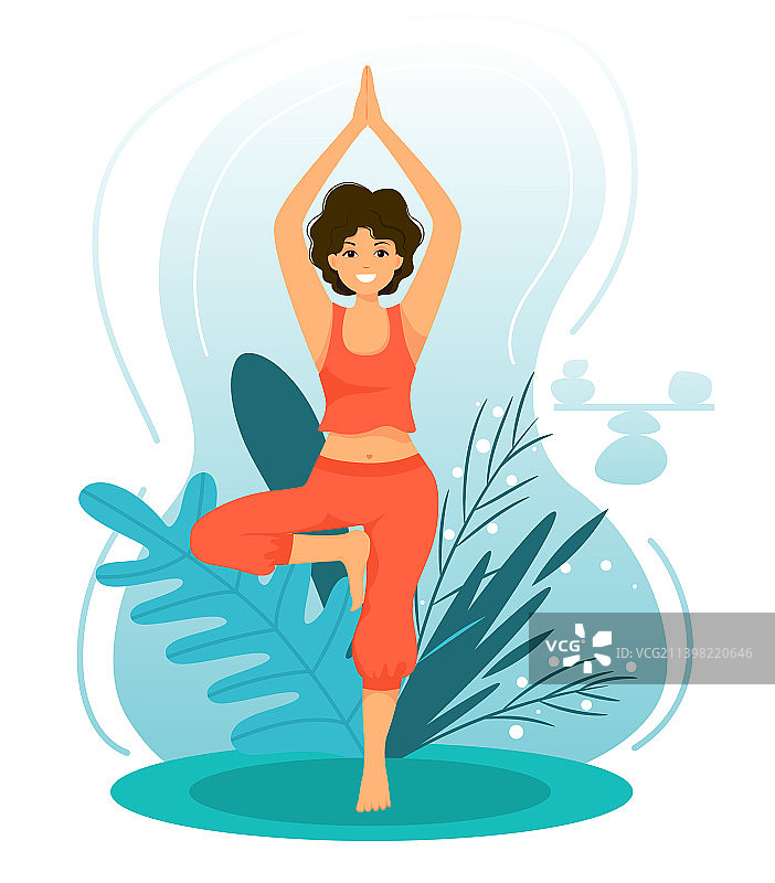 瑜伽树式，生活平衡理念图片素材