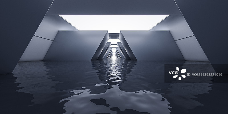 黑色科技感隧道空间3D渲染图片素材