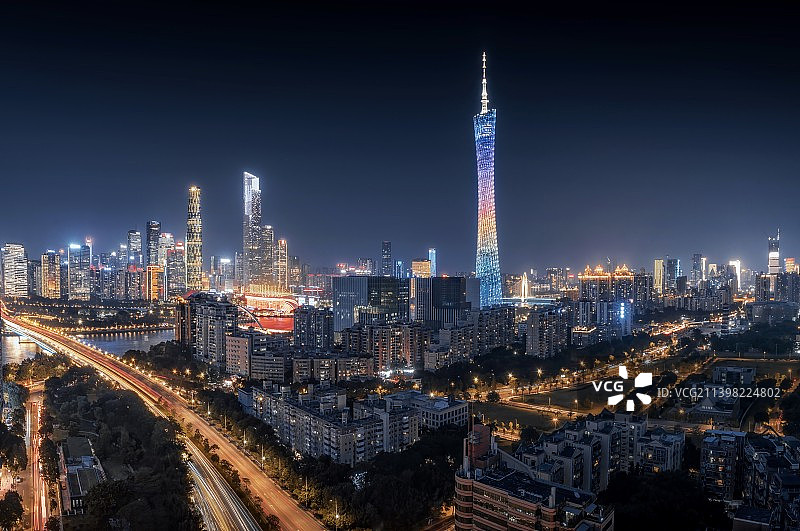 广州CBD夜景车流图片素材