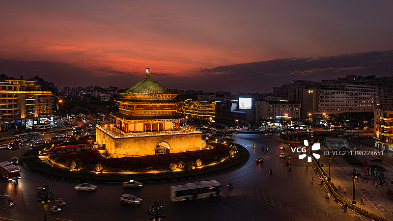 西安钟楼晚霞图片素材