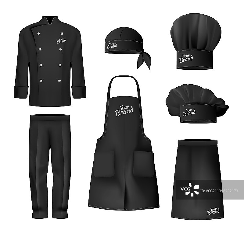 逼真烹饪服装黑色图标集图片素材