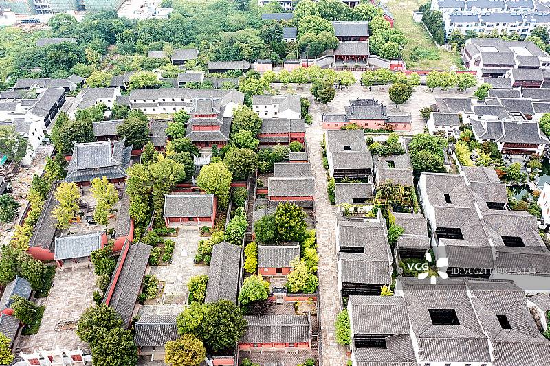 航拍海宁盐官观潮景区鸟瞰图图片素材