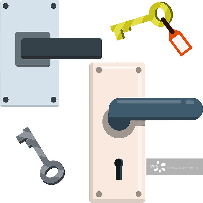 带钥匙锁和钥匙孔的门把手套装图片素材
