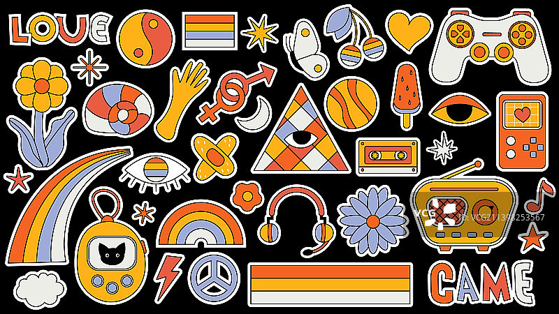 复古迷幻元素套装图片素材