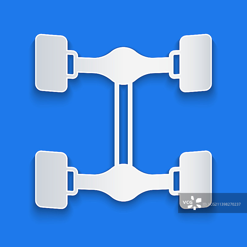 蓝色背景上的剪纸汽车底盘图标图片素材