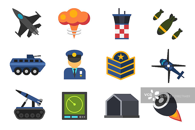 彩色军事扁平图标合集图片素材