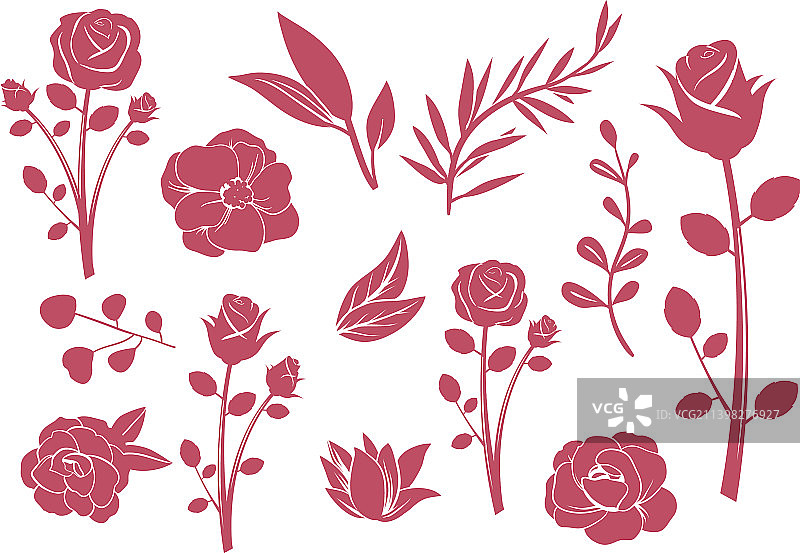 红色玫瑰花剪影优质素材图片素材