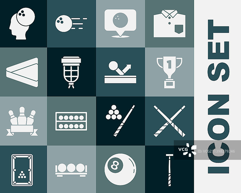 台球杆、交叉球杆和奖杯组合图片素材