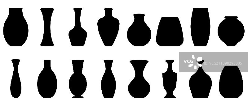 不同花瓶套装剪影图片素材