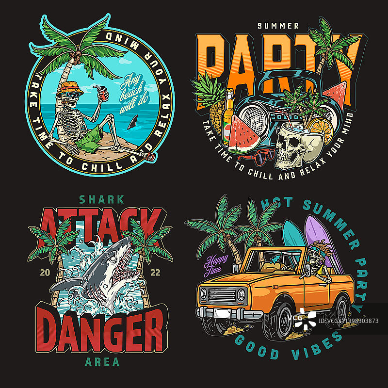 夏季派对彩色徽章套装图片素材