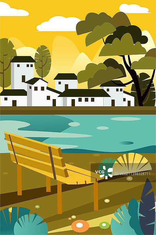 秋天秋季重阳节异性恋老人情侣夫妻搀扶依靠聊天日常秋分白露寒露户外自然电商渐变扁平矢量插画图片素材