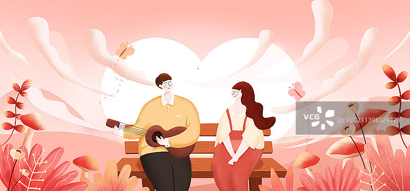 情侣坐在座椅上弹唱图片素材