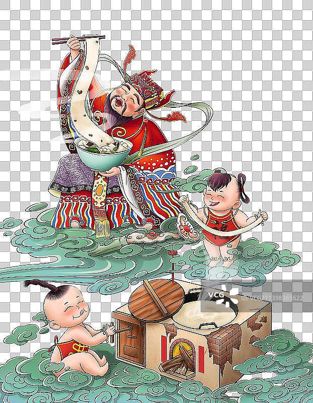 财神爷和福娃煮面吃面图片素材