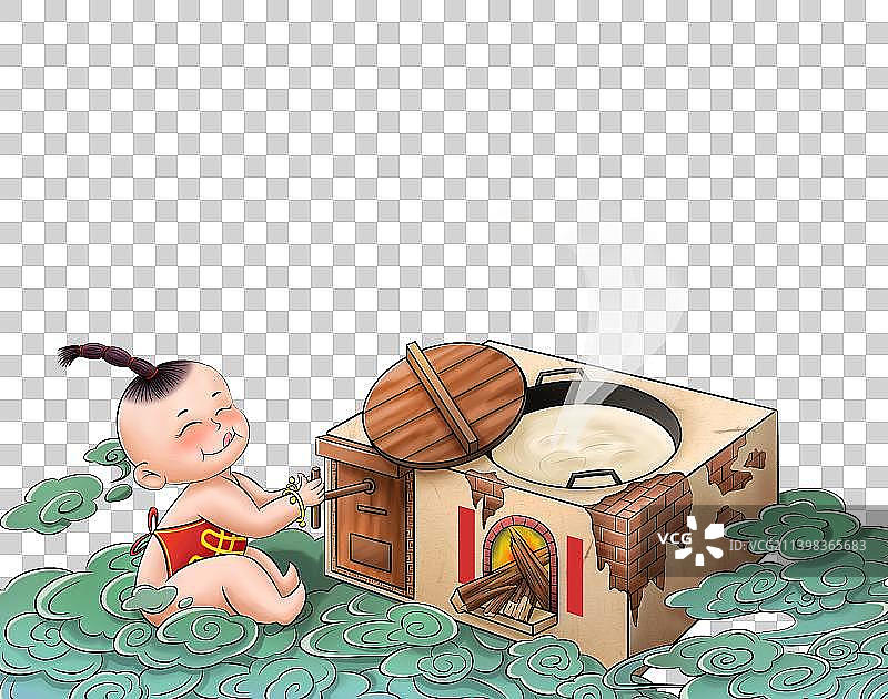 福娃烧火煮面图片素材