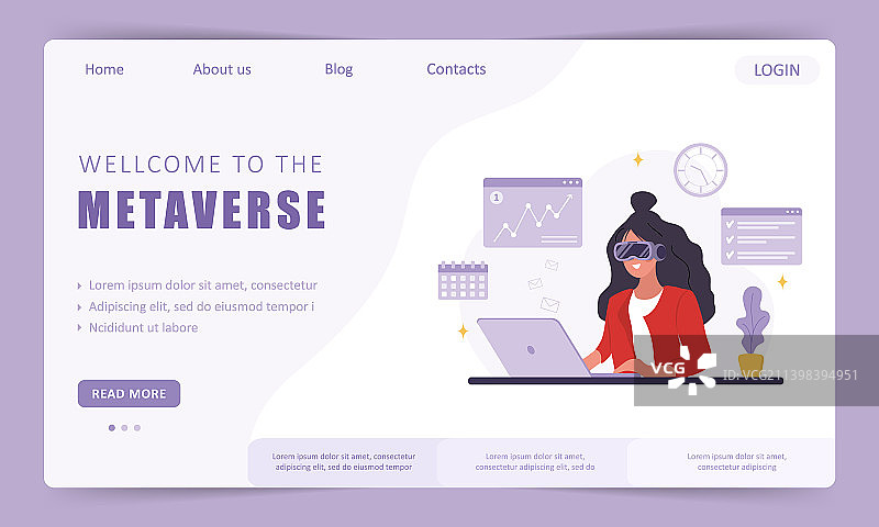 元宇宙着陆页模板：VR中的女人图片素材