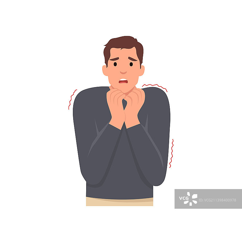 年轻男人站着咬指甲，心情不好图片素材