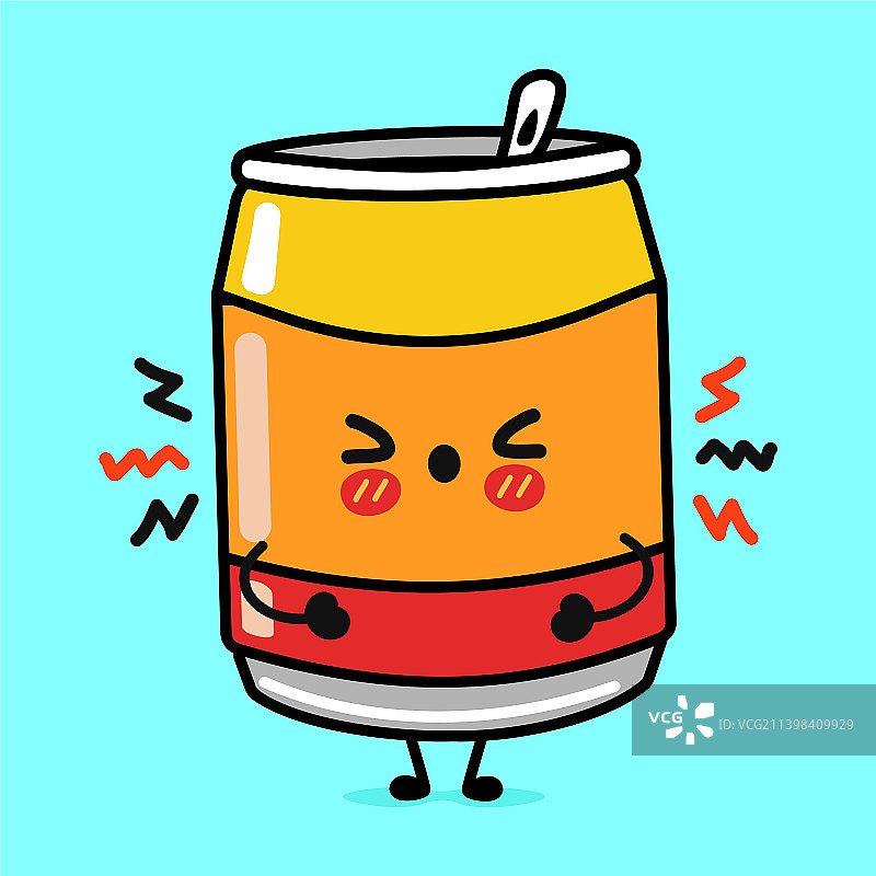 手绘的可爱愤怒苏打水罐角色图片素材