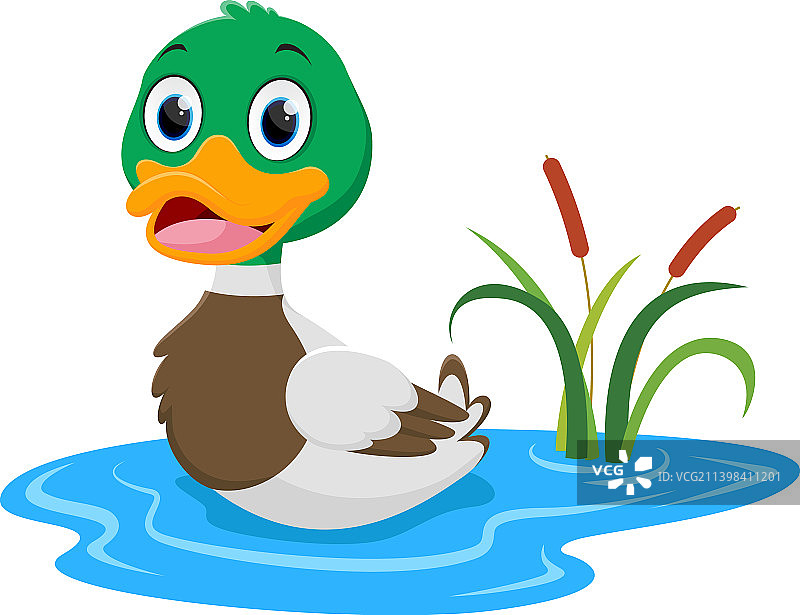 白色背景上的可爱卡通鸭子图片素材