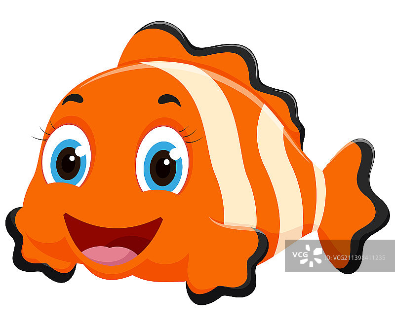 白色背景上的可爱小丑鱼卡通图片素材