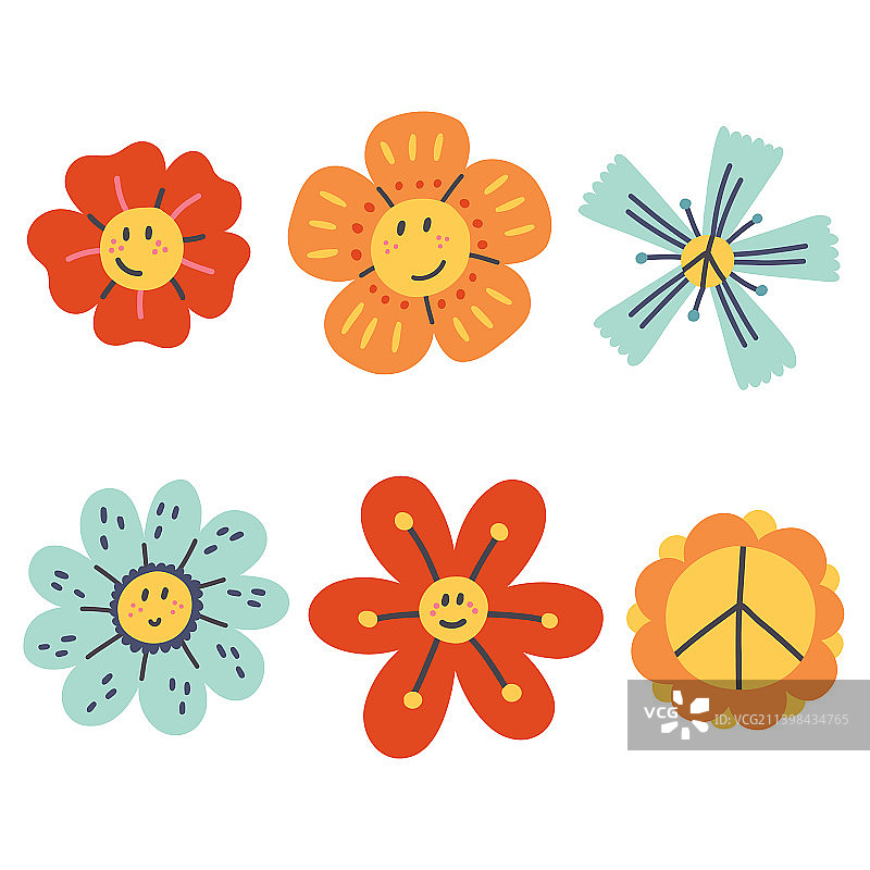 复古笑脸人物与和平之花图片素材