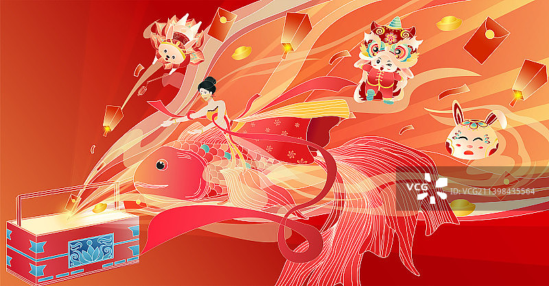 创意国风新年元旦创意插画图片素材