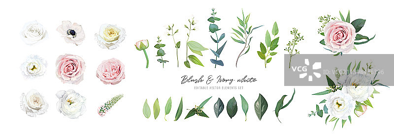 腮红粉象牙色花束花卉元素图片素材