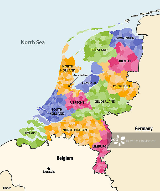 按颜色划分的荷兰当地城市图片素材