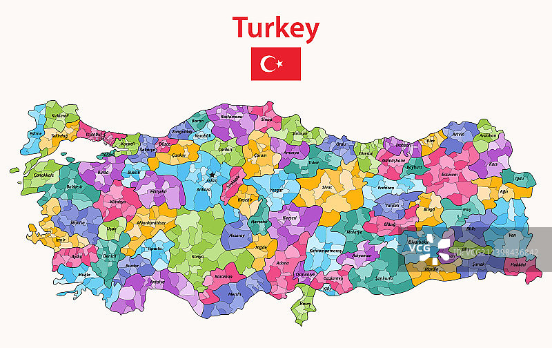 按省份颜色区分的土耳其行政区图片素材