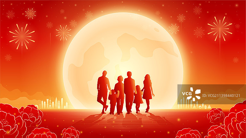 中秋家人插画图片素材