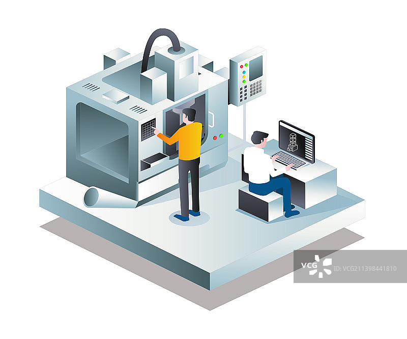 3D设计师与数控机床操作员图片素材