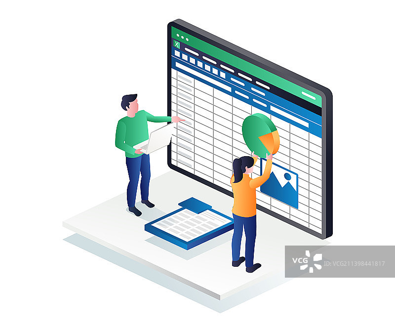 情侣在Excel中编辑表格图片素材