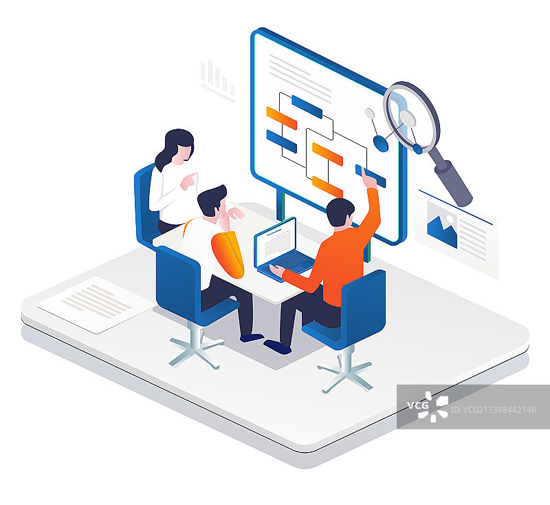 关于团队讨论的2.5D概念设计图片素材