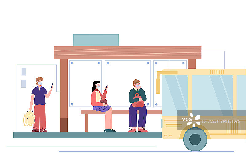 戴防护口罩保持社交距离的人们图片素材