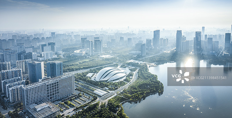 安徽省合肥市天鹅湖城市风光--政务中心航拍图片素材