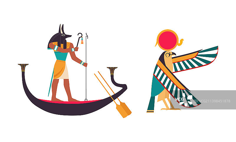 古埃及神阿努比斯或因普在船上图片素材