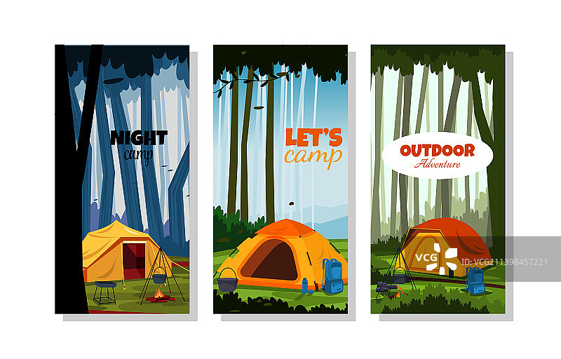 夏令营帐篷自然探险假日贺卡图片素材