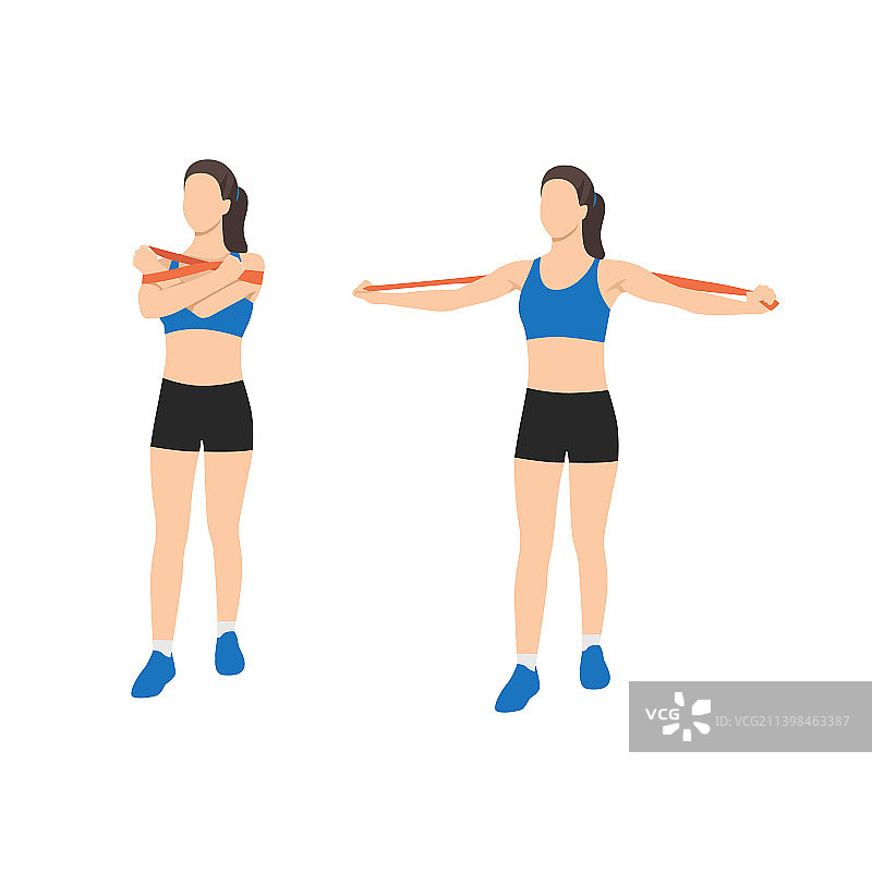 女人用阻力带做胸部交叉运动图片素材