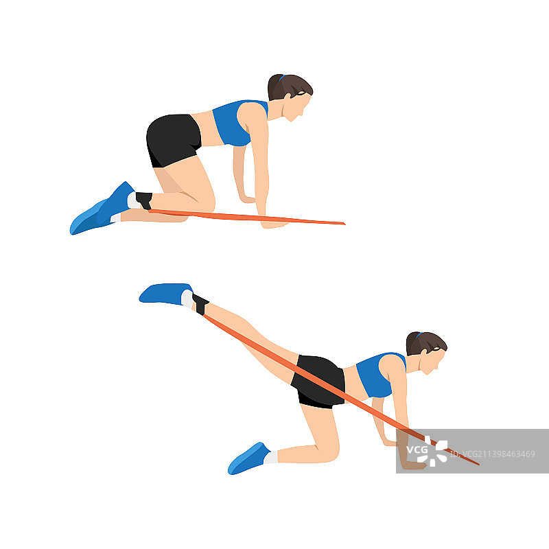用长阻力带做后踢的女人图片素材