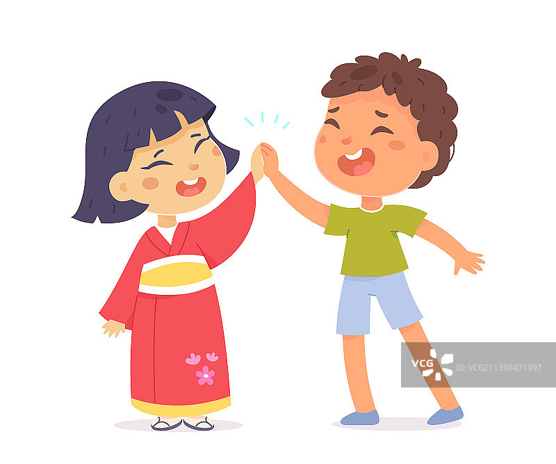 可爱的孩子们互相击掌图片素材