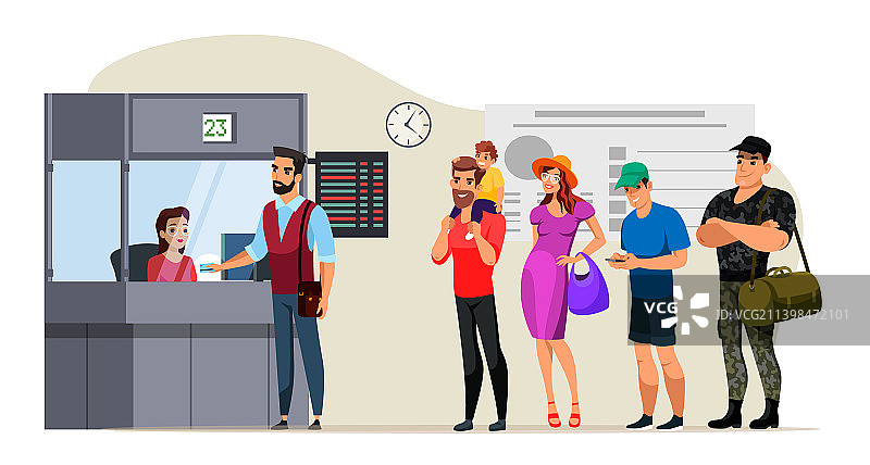 人们在售票处排队付款图片素材
