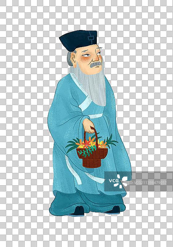 古风人物拿花篮的老人Q版插画图片素材
