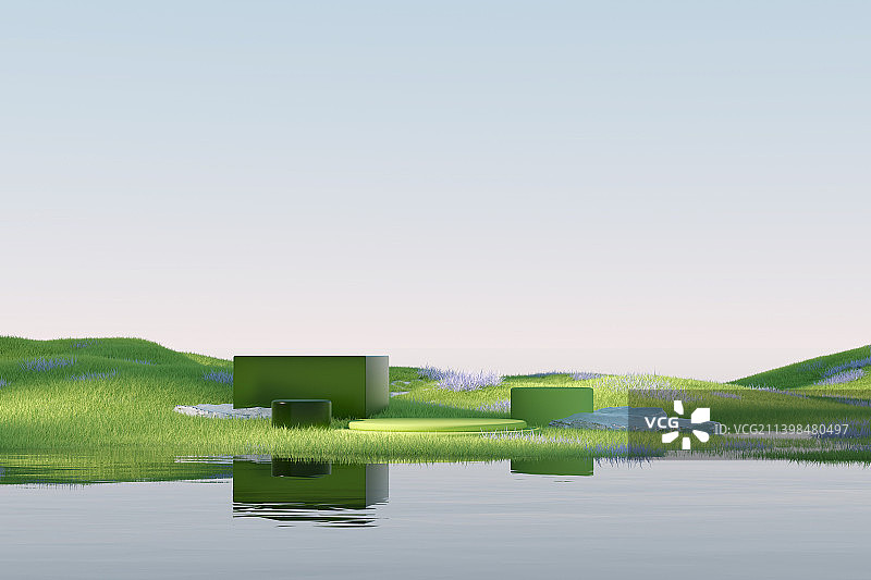 3D渲染清新柔色展示台场景图片素材