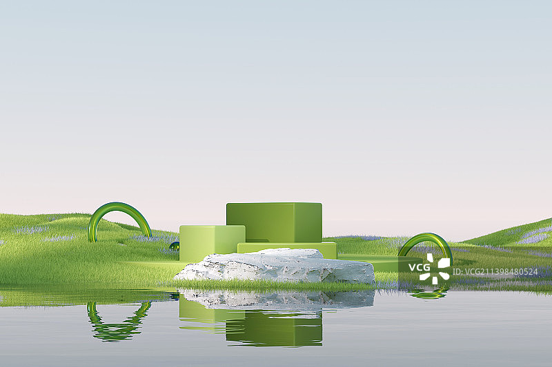 3D渲染清新柔色展示台场景图片素材