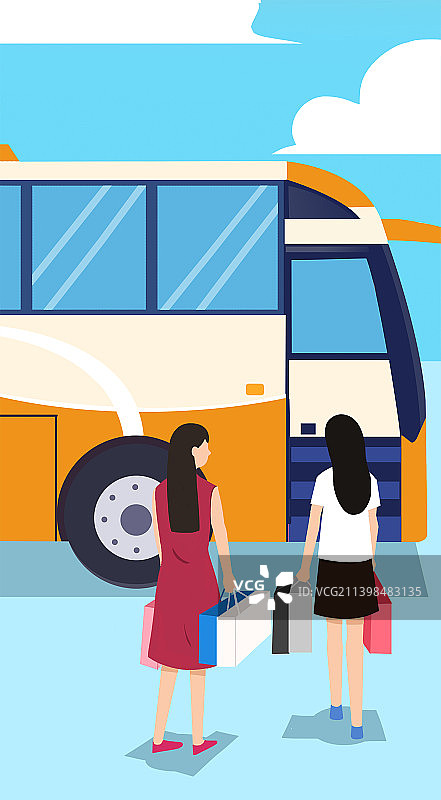 户外商场购物接送女人逛街游玩买东西搭车插画图片素材