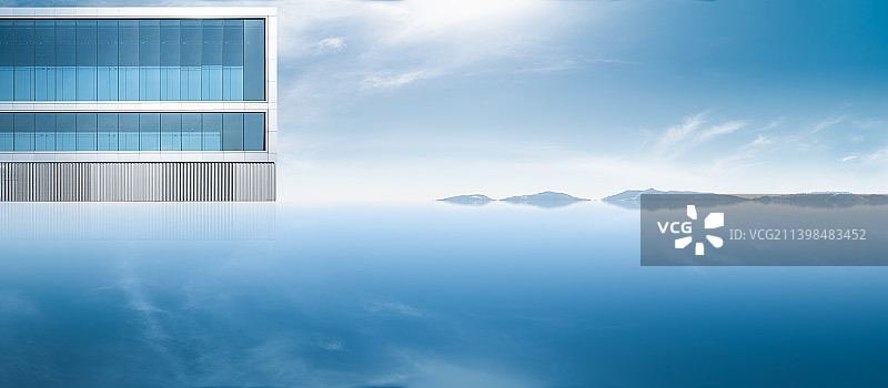 现代建筑水面倒影图片素材